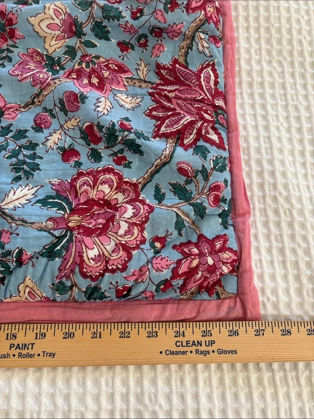 Pottery Barn Shannon Reversible Quilted Floral Pillow Shams Blue Pink Euro 26x26